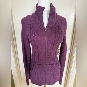 Jacob Connexion Purple Knit Zip Cardigan Sweater Cable Knit Wool Blend Size L
